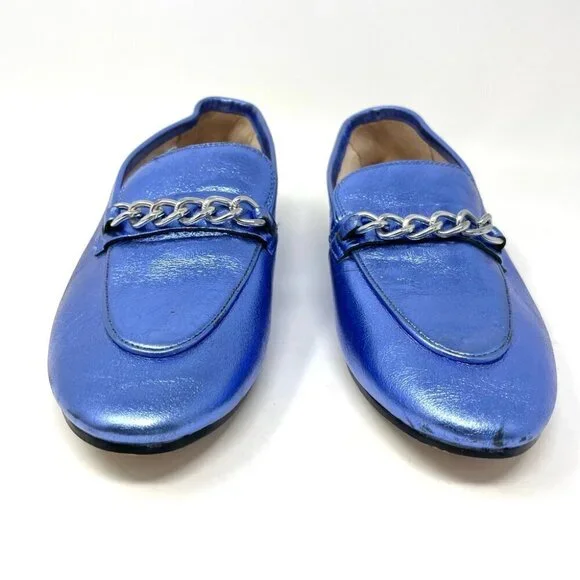 H&M Premium Selection Metallic Blue Leather Loafers Size 39 - Picture 3 of 12